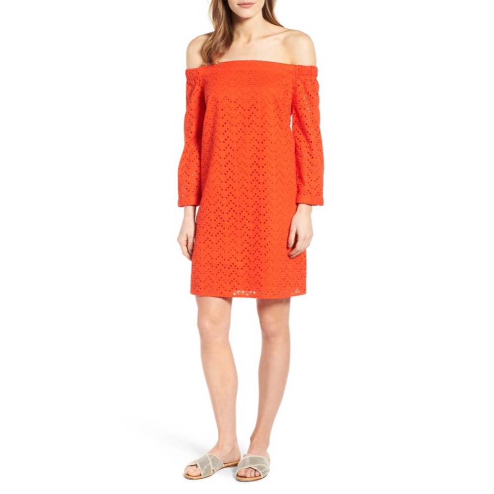 NWT XS Halogen Off the Shoulder Eyelet Dress {H22}